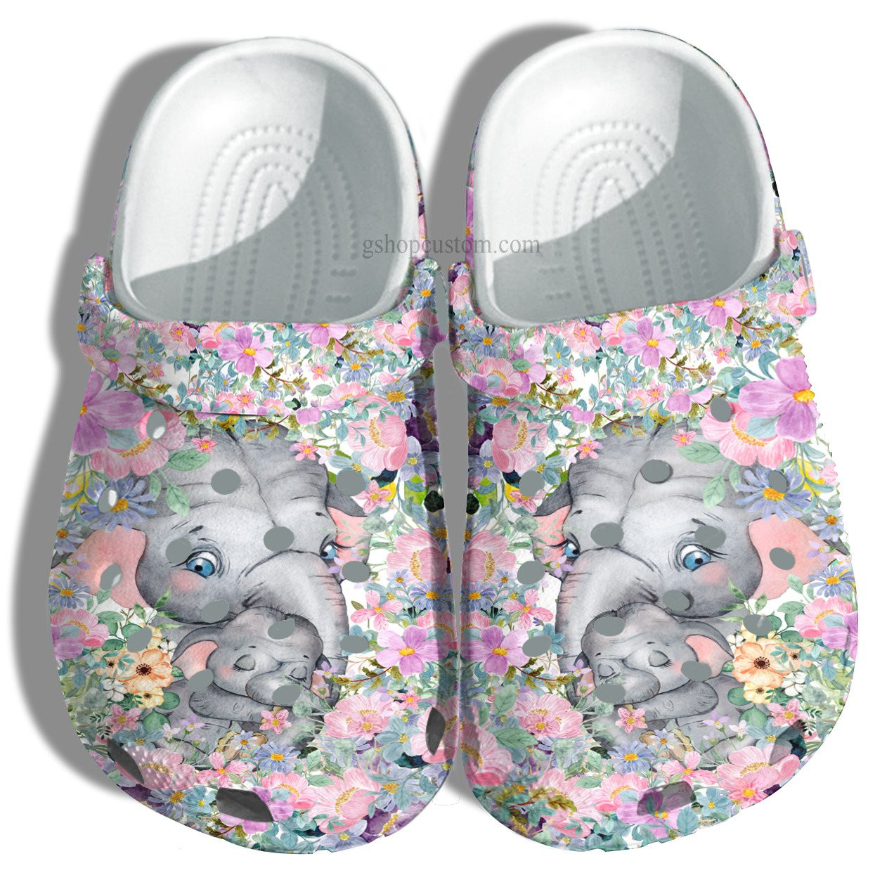 Elephant Mom Hug Baby Elephant Flower Crocs Shoes - Elephant Grandma Shoes Croc Clogs