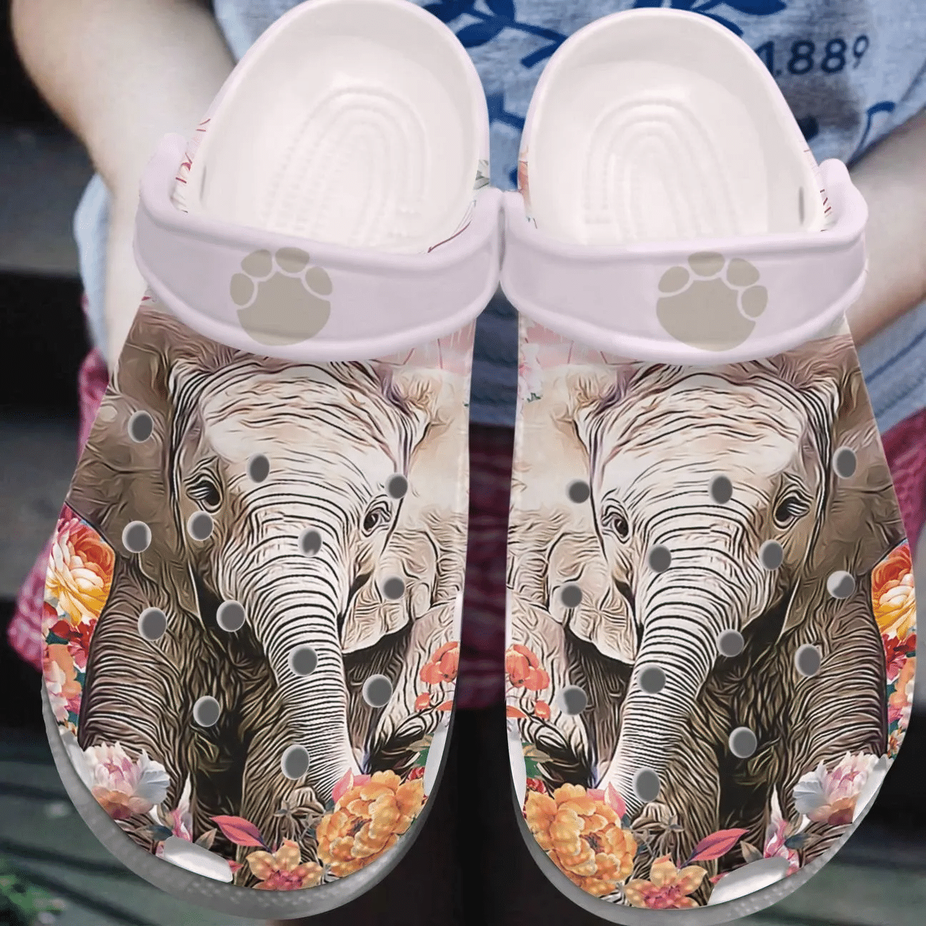 Elephant Personalized Clog Custom Crocs Comfortablefashion Style Comfortable For Women Men Kid Print 3D Little Elephant In Flower Forest