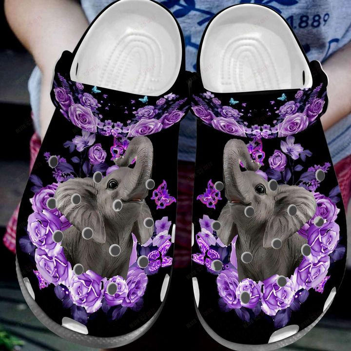 Elephant Purple Flower Crocs Classic Clogs Shoes PANCR0318