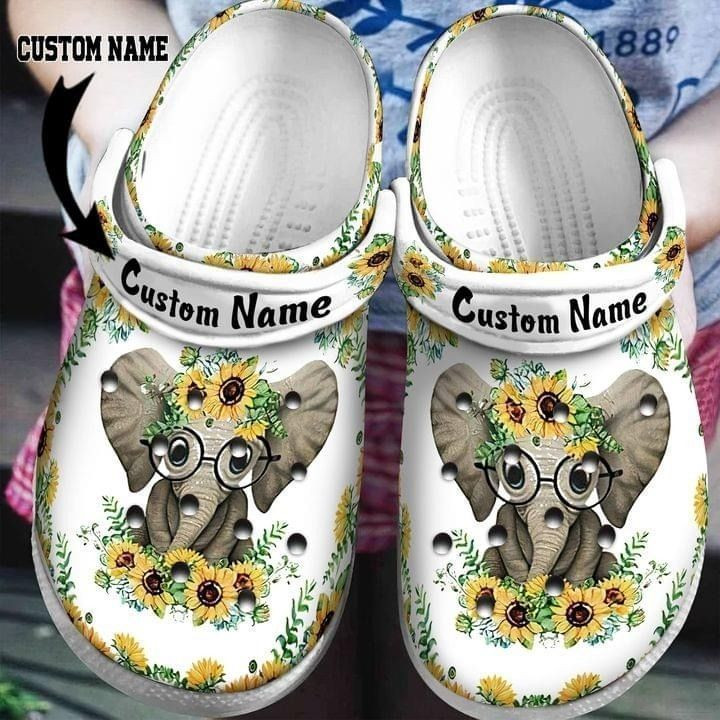 Elephant Sunflower Personalized Name Gift For Lover Rubber Crocs Clog Shoes Comfy Footwear