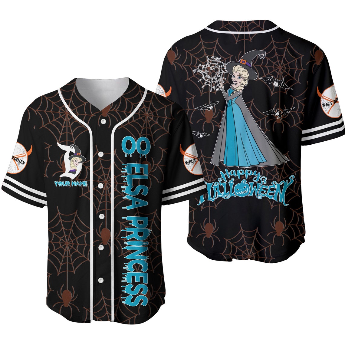 Elsa Frozen Black Blue Happy Halloween Disney Unisex Cartoon Custom Baseball Jersey Personalized Shirt Men Women