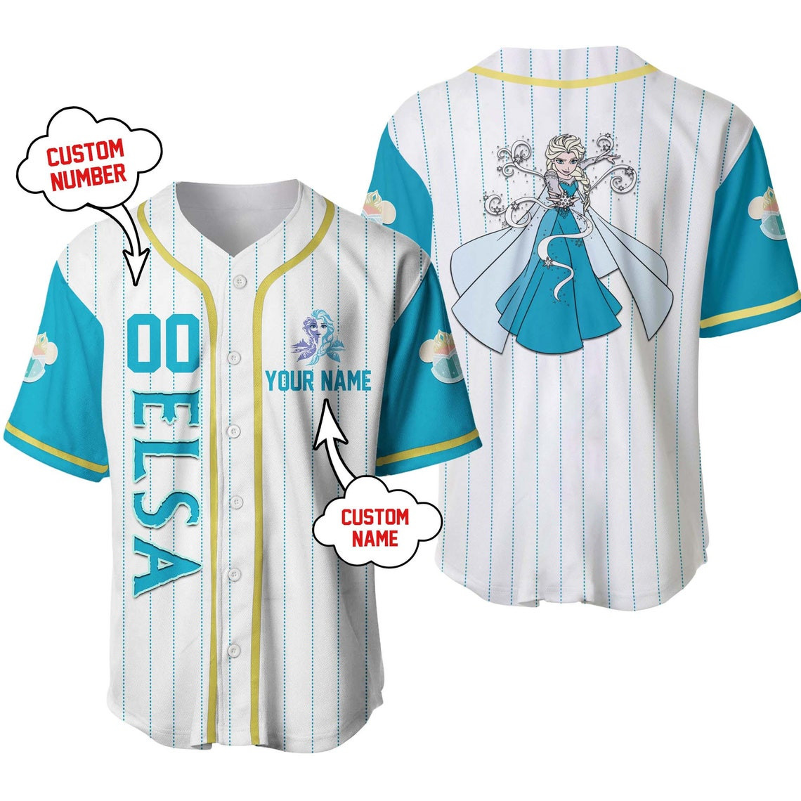 Elsa Frozen Disney Unisex Cartoon Custom Baseball Jersey Personalized Shirt Kid Youth Men Women