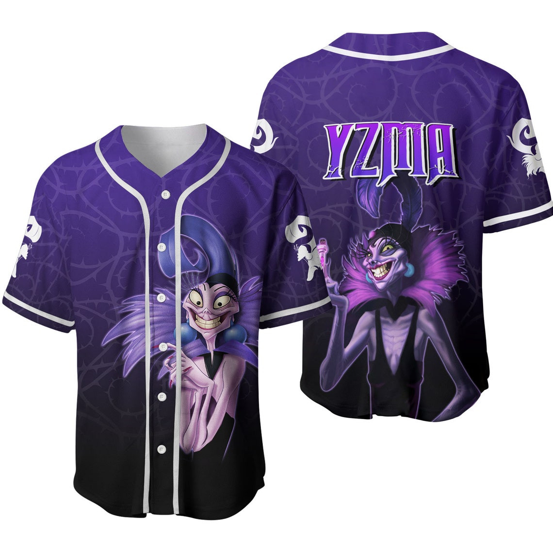 Emperor New Groove Yzma Ombre Purple Black Disney Unisex Cartoon Custom Baseball Jersey Personalized Shirt Men Women