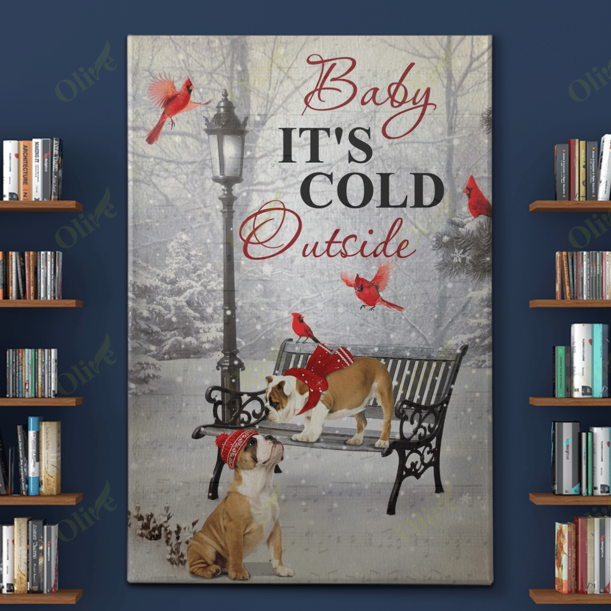 English Bulldog - Baby It's Cold Outside Poster And Canvas Art Wall Decor