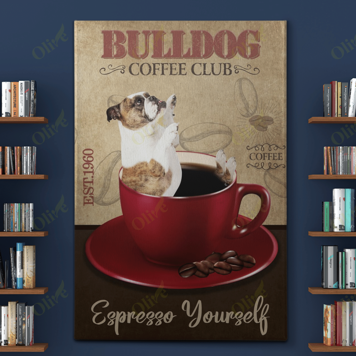 English Bulldog - Coffee Club Poster And Canvas Art Wall Decor