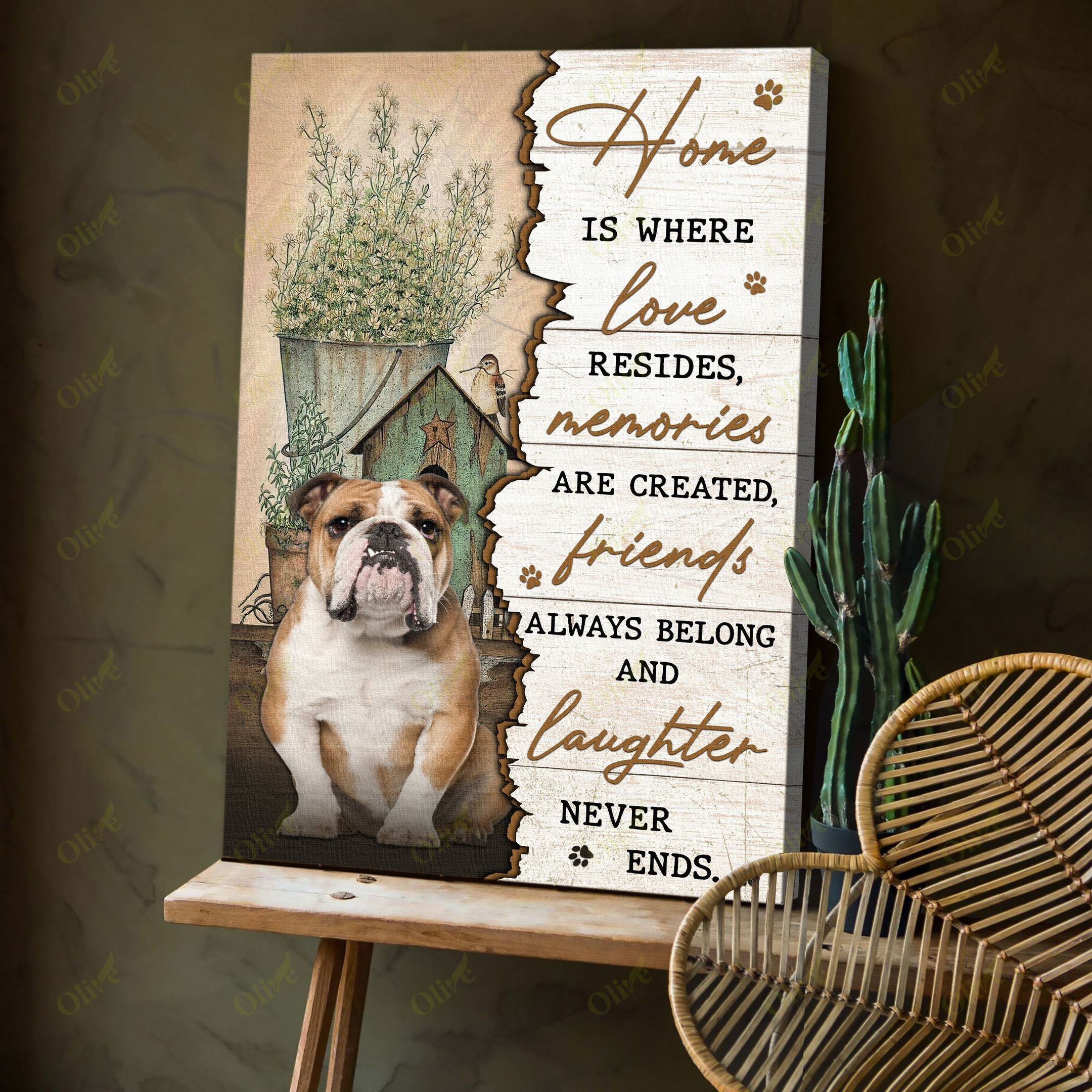 English Bulldog - Home Is Where Love Resides Poster And Canvas Art Wall Decor