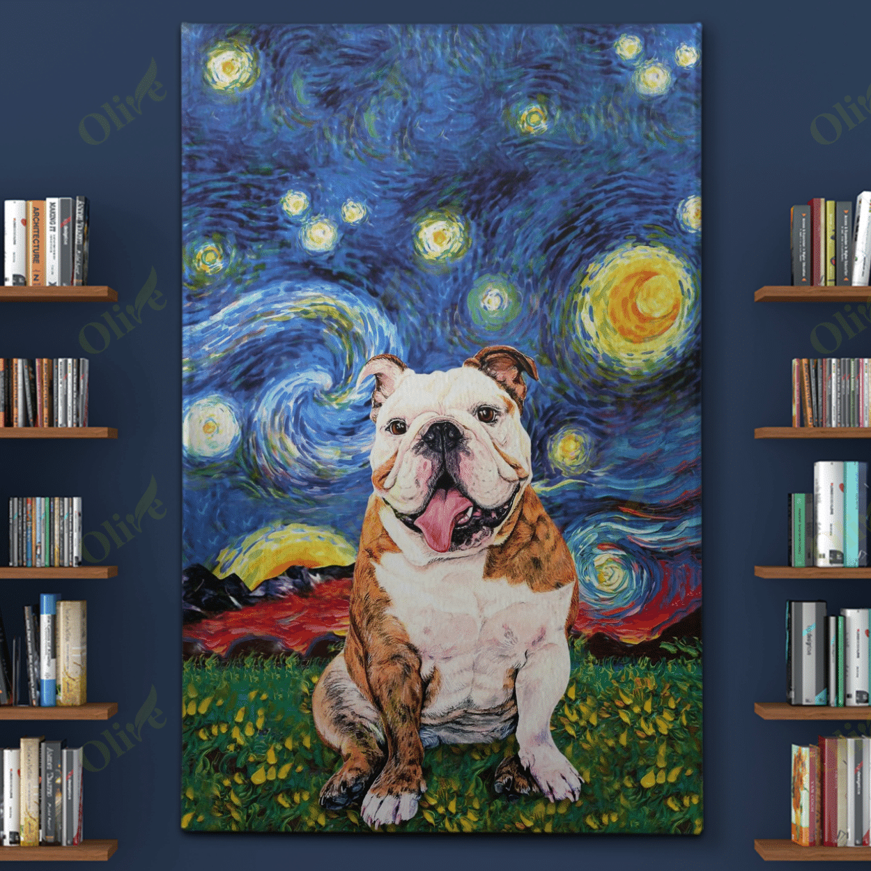 English Bulldog In A Beautiful Night Poster And Canvas Art Wall Decor