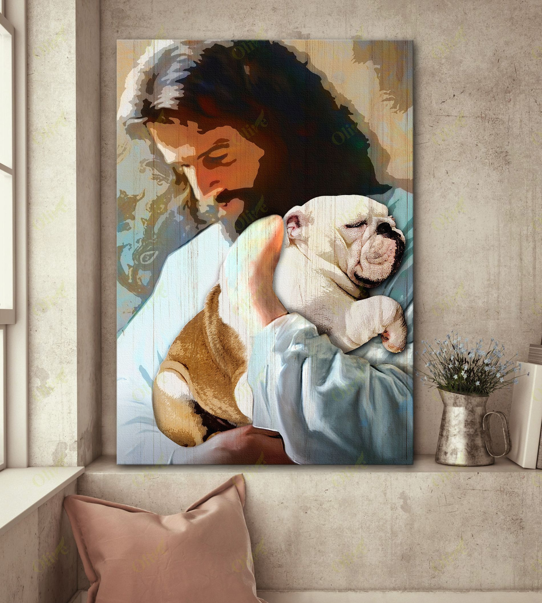 English Bulldog - In God's Arms Poster And Canvas Art Wall Decor