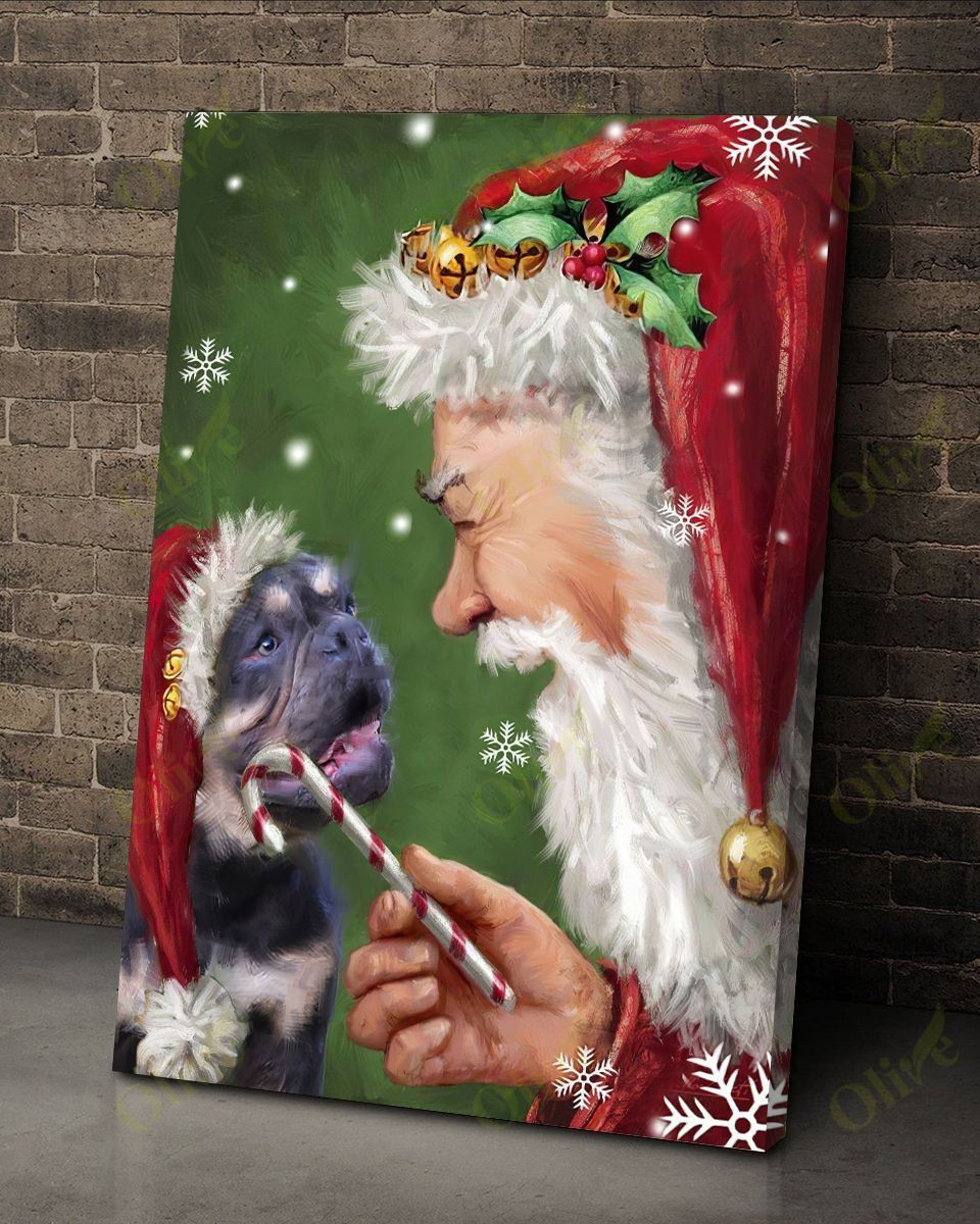 English Bulldog Talking To Santa Poster And Canvas Art Wall Decor