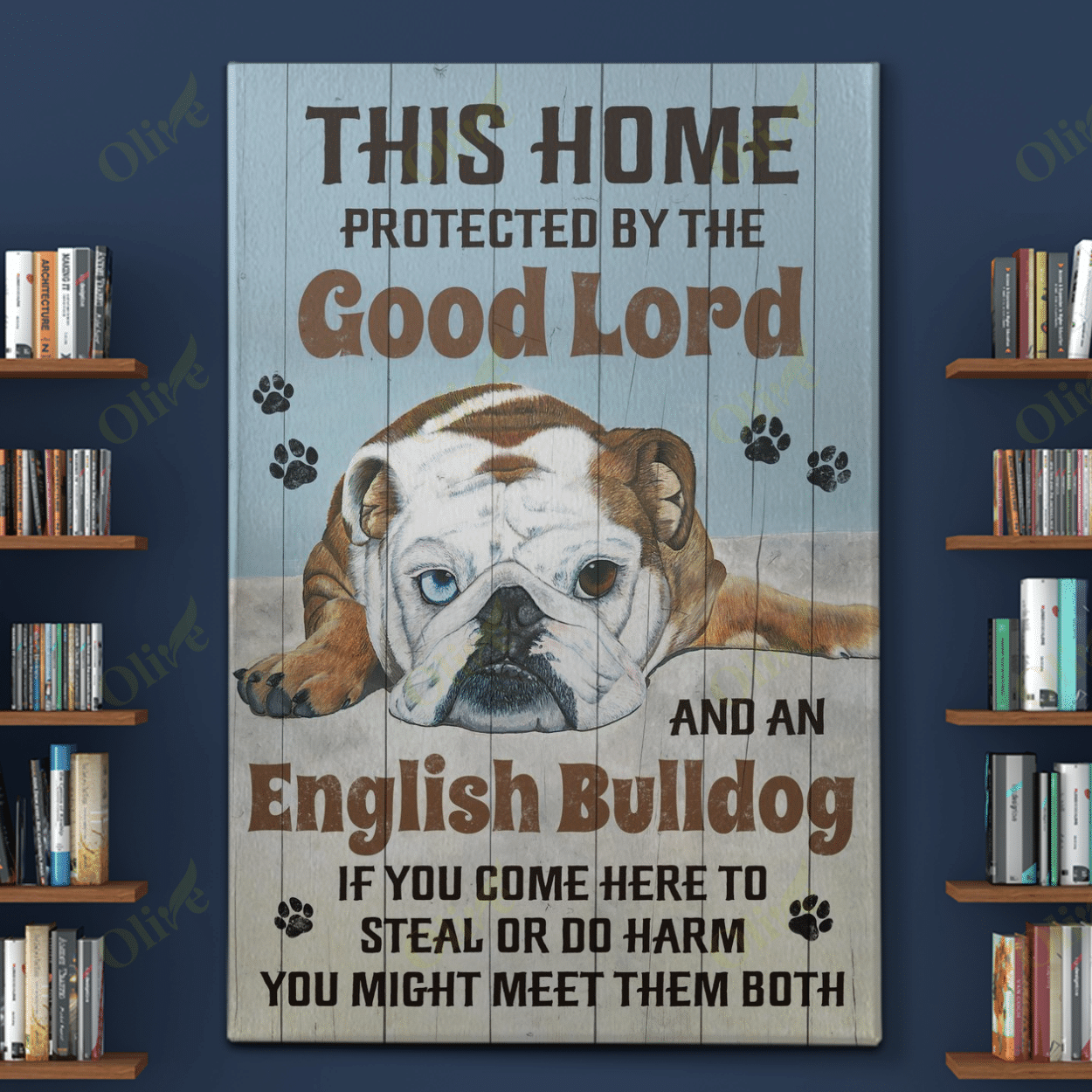 English Bulldog - This Home Is Protected Poster And Canvas Art Wall Decor