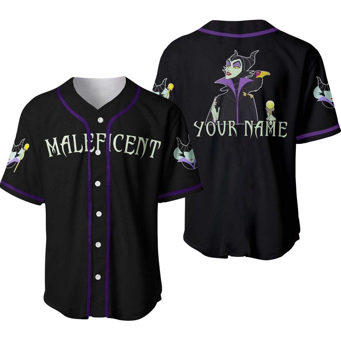 Evil Queen Maleficent Black Disney Unisex Cartoon Custom Baseball Jersey Personalized Shirt Men Women