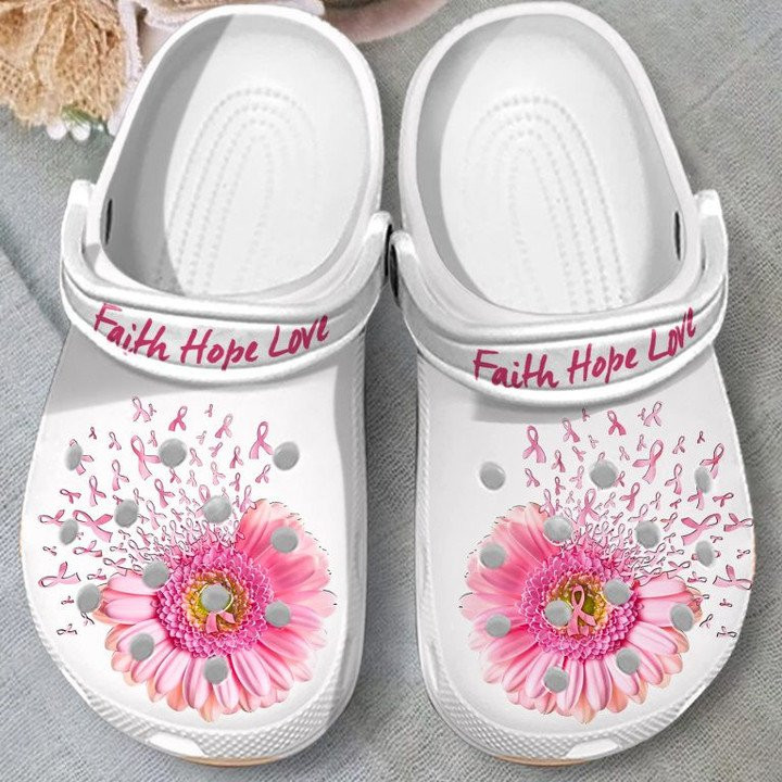 Faith Hope Love Breast Cancer Awareness Shoes Crocs Clogs