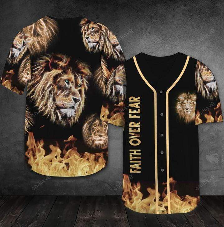 Faith Over Fear Lion Personalized 3d Baseball Jersey kv