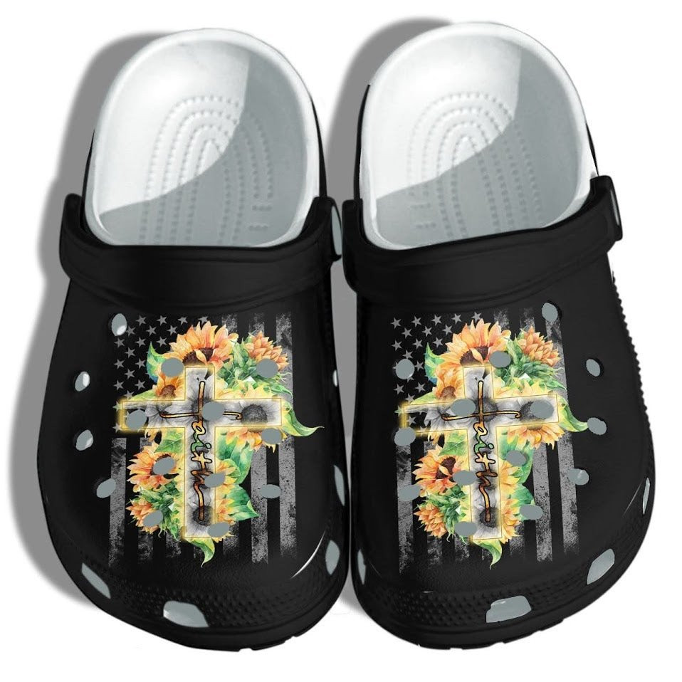 Faith Sunflower Hippie Custom Crocs Shoes Clogs - Sunflower Jesus God Crocs Shoes Clogs Gifts For Women