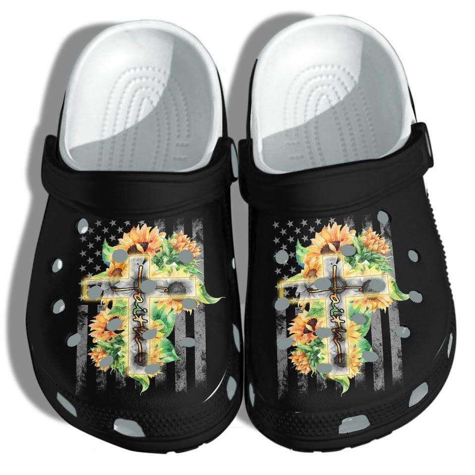 Faith Sunflower Hippie Jesus God Crocs Crocband Clog Shoes