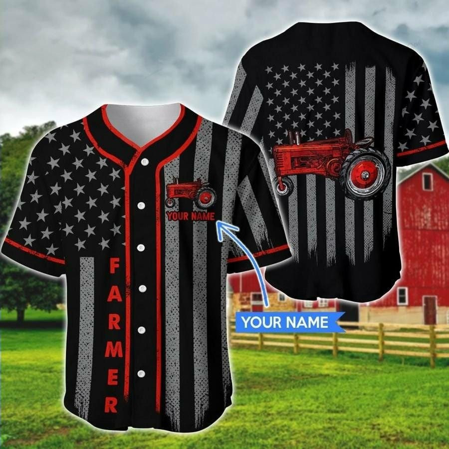 Farmer Red Tractor Custom Name Baseball Jersey