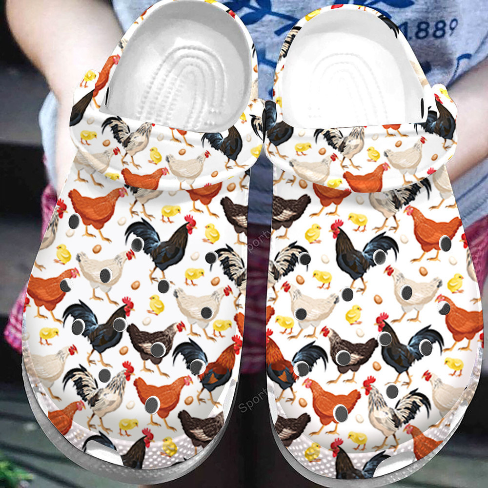 Farmer - White Chicken Pattern Clogs Shoes