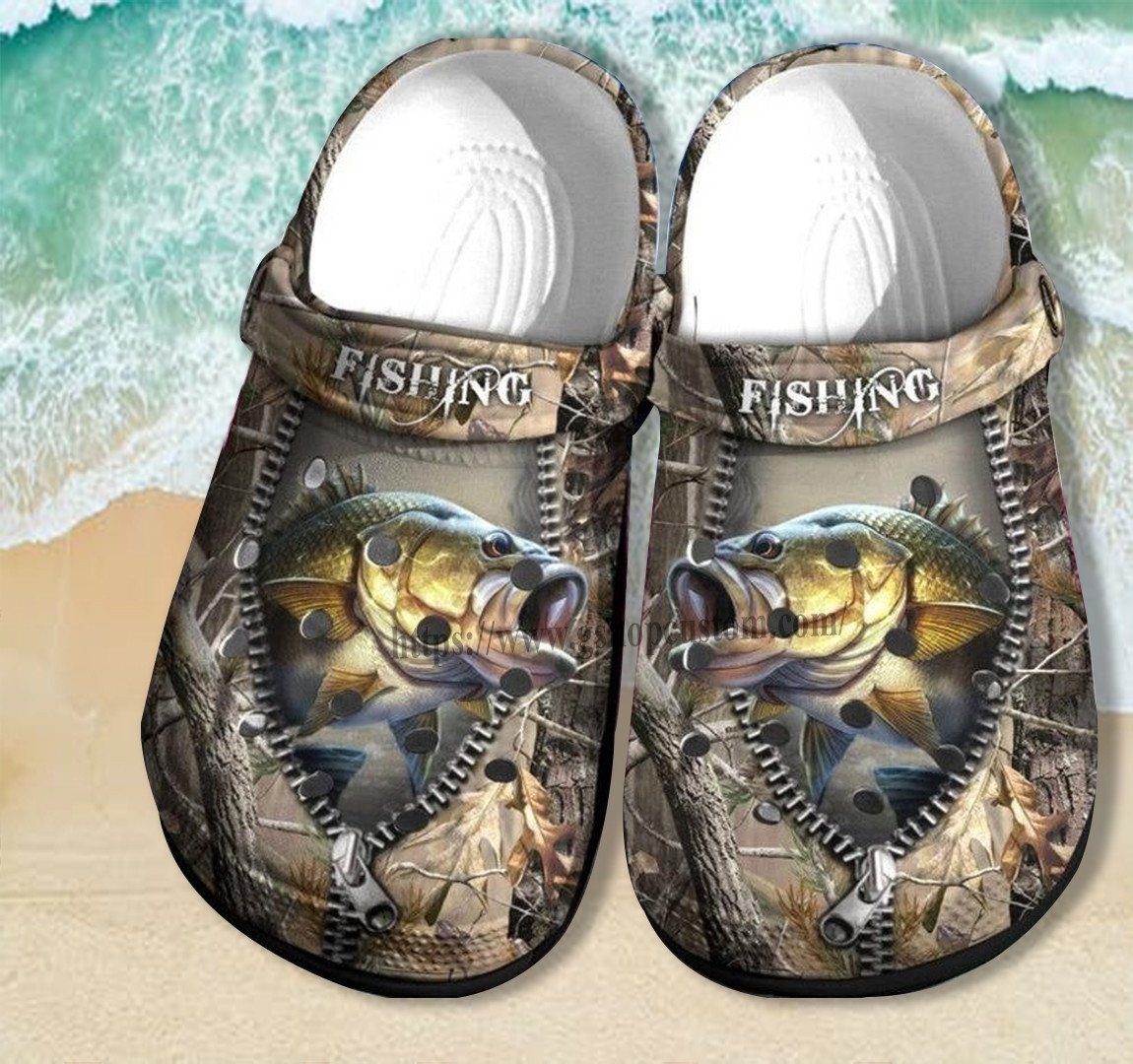 Father Day 2022 Bass Fishing Camping Crocs Shoes Gift Men - Camo Jungle Fishing Shoes Croc Clogs Grandpa Gift