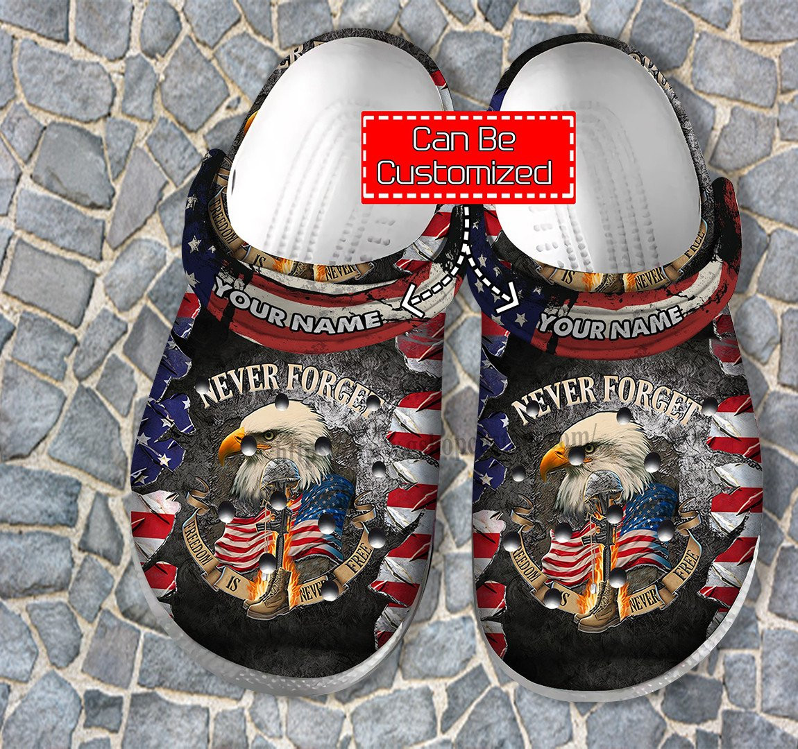 Father Day 2022 Military Eagle Crocs Shoes For Men - Army Veteran Usa Flag Shoes Croc Clogs Customize 4Th Of July