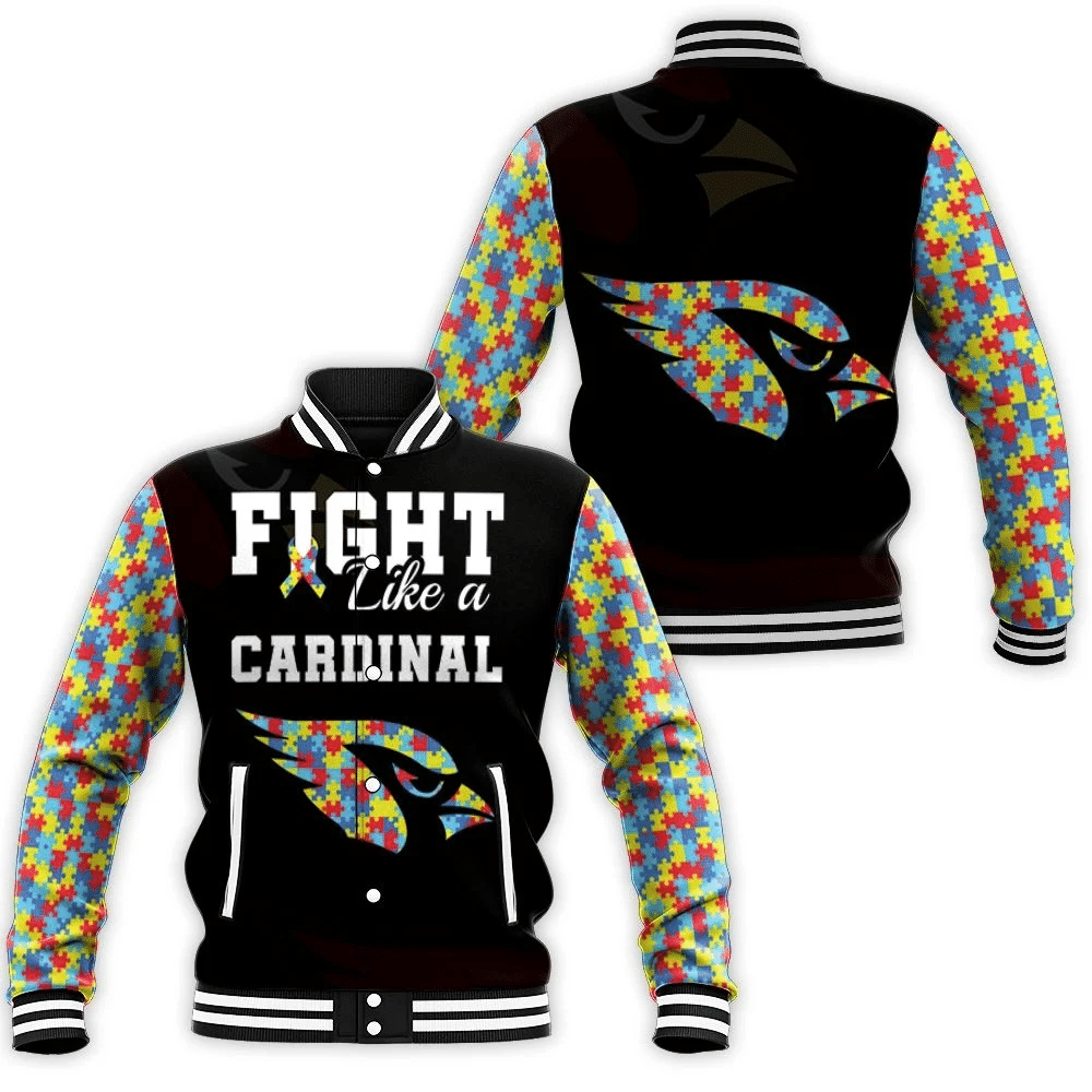 Fight Like A Arizona Cardinals Autism Support Baseball Jacket for Men Women