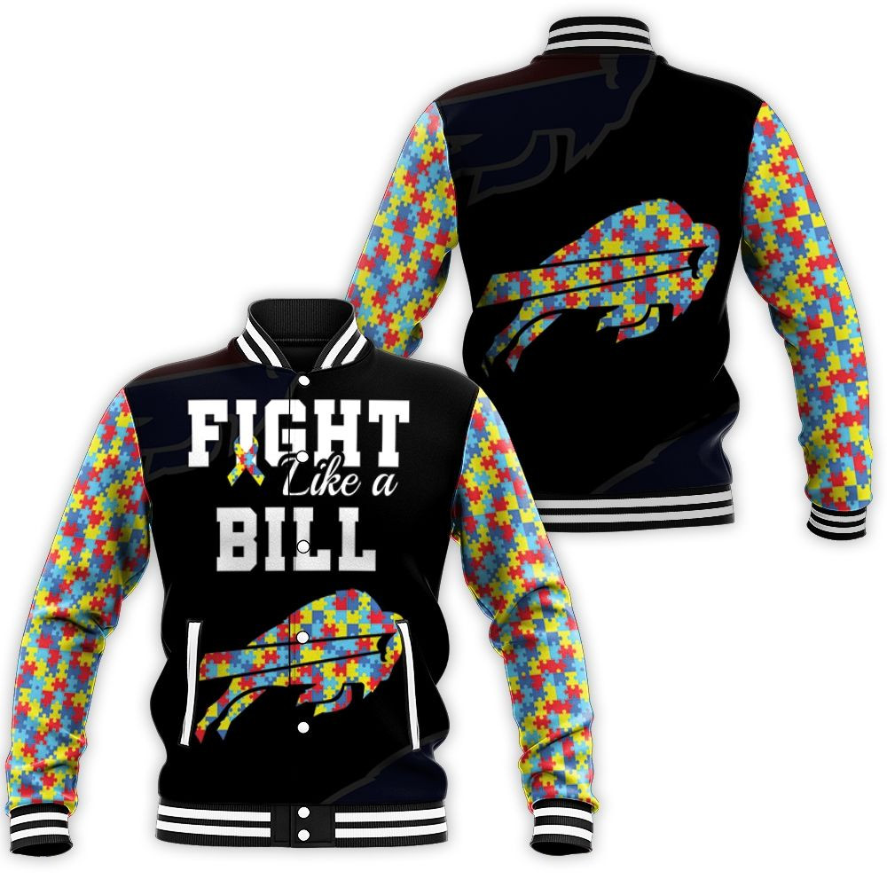 Fight Like A Buffalo Bills Autism Support Baseball Jacket for Men Women