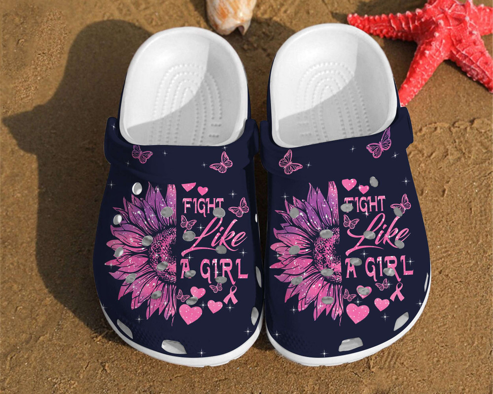 Fight Like A Girl Sunflower Cancer Breast For Men And Women Gift For Fan Classic Water Rubber Crocs Clog Shoes Comfy Footwear