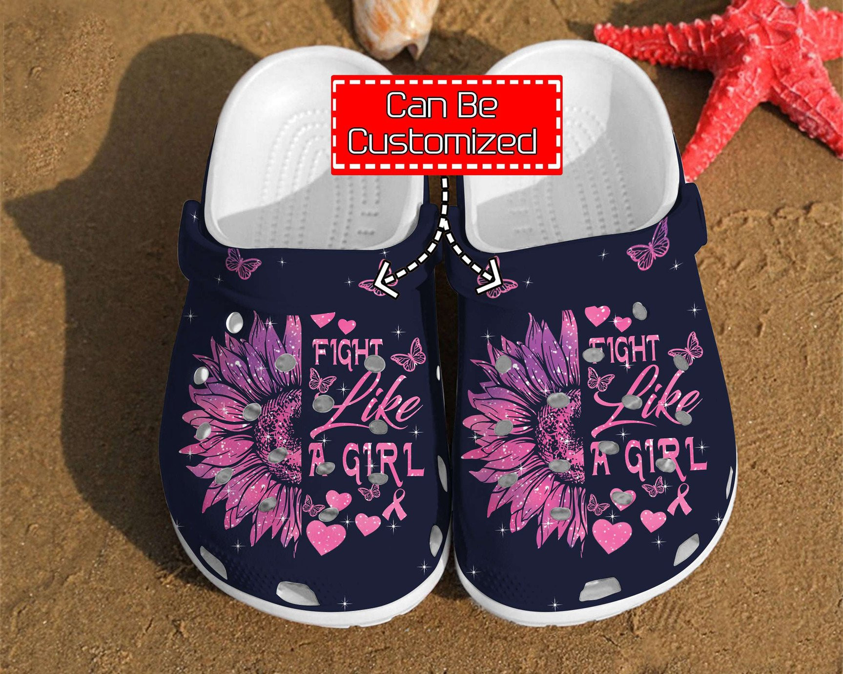 Fight Like A Girl Sunflower Cancer Breast Unisex Crocs Clog Shoes Sunflower Crocs