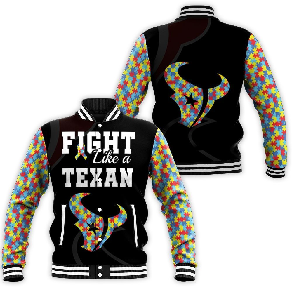 Fight Like A Houston Texans Autism Support Baseball Jacket for Men Women