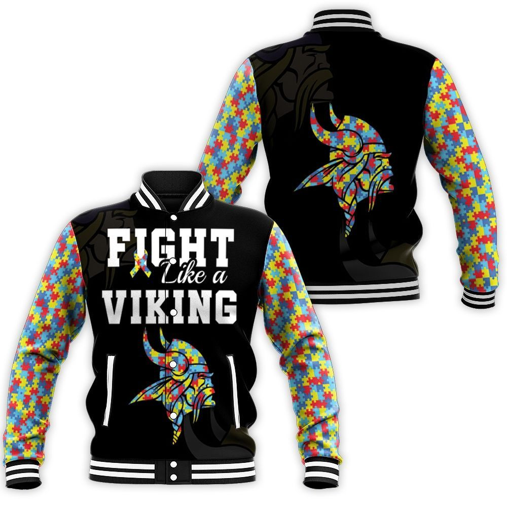 Fight Like A Minnesota Vikings Autism Support Baseball Jacket for Men Women