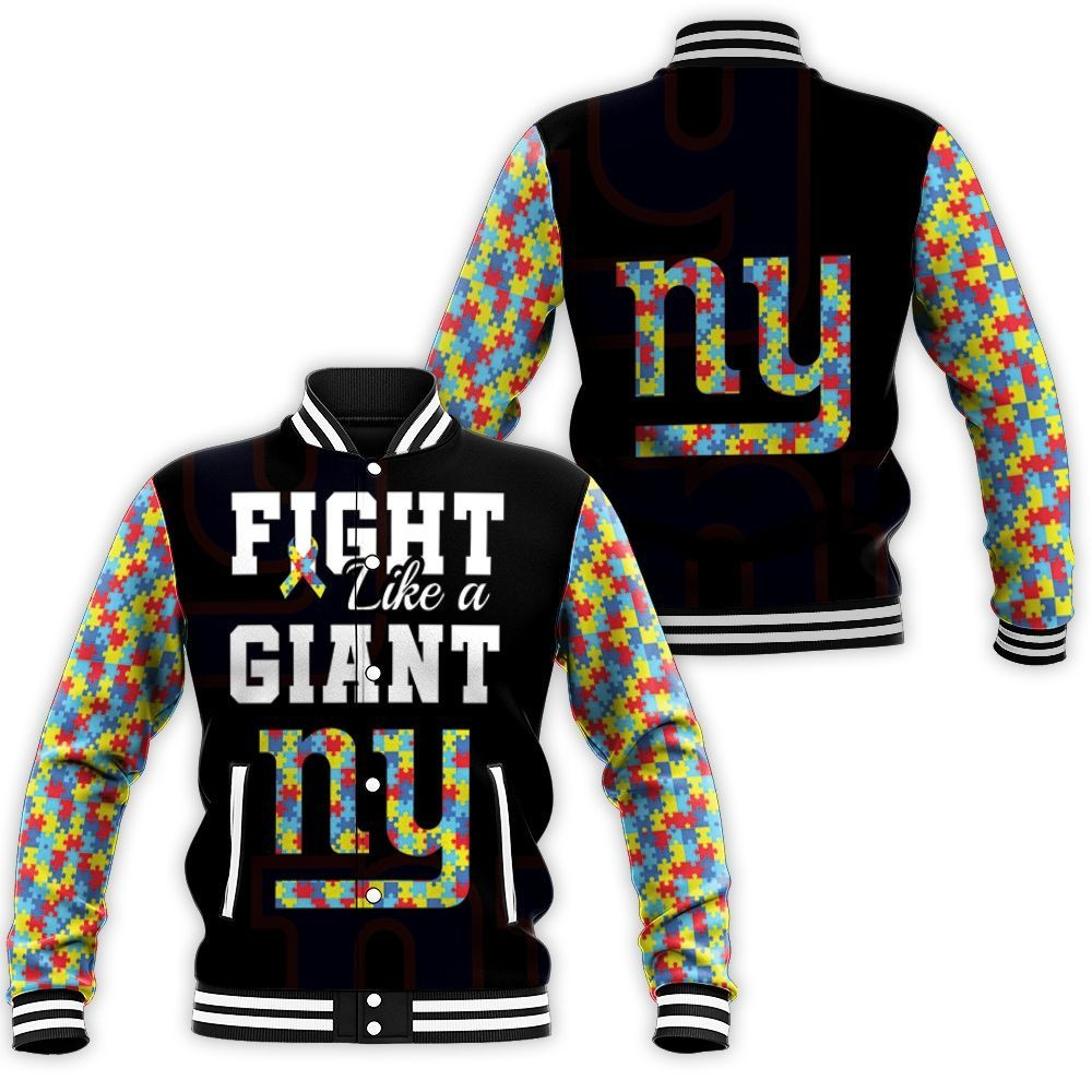 Fight Like A New York Giants Autism Support Baseball Jacket for Men Women