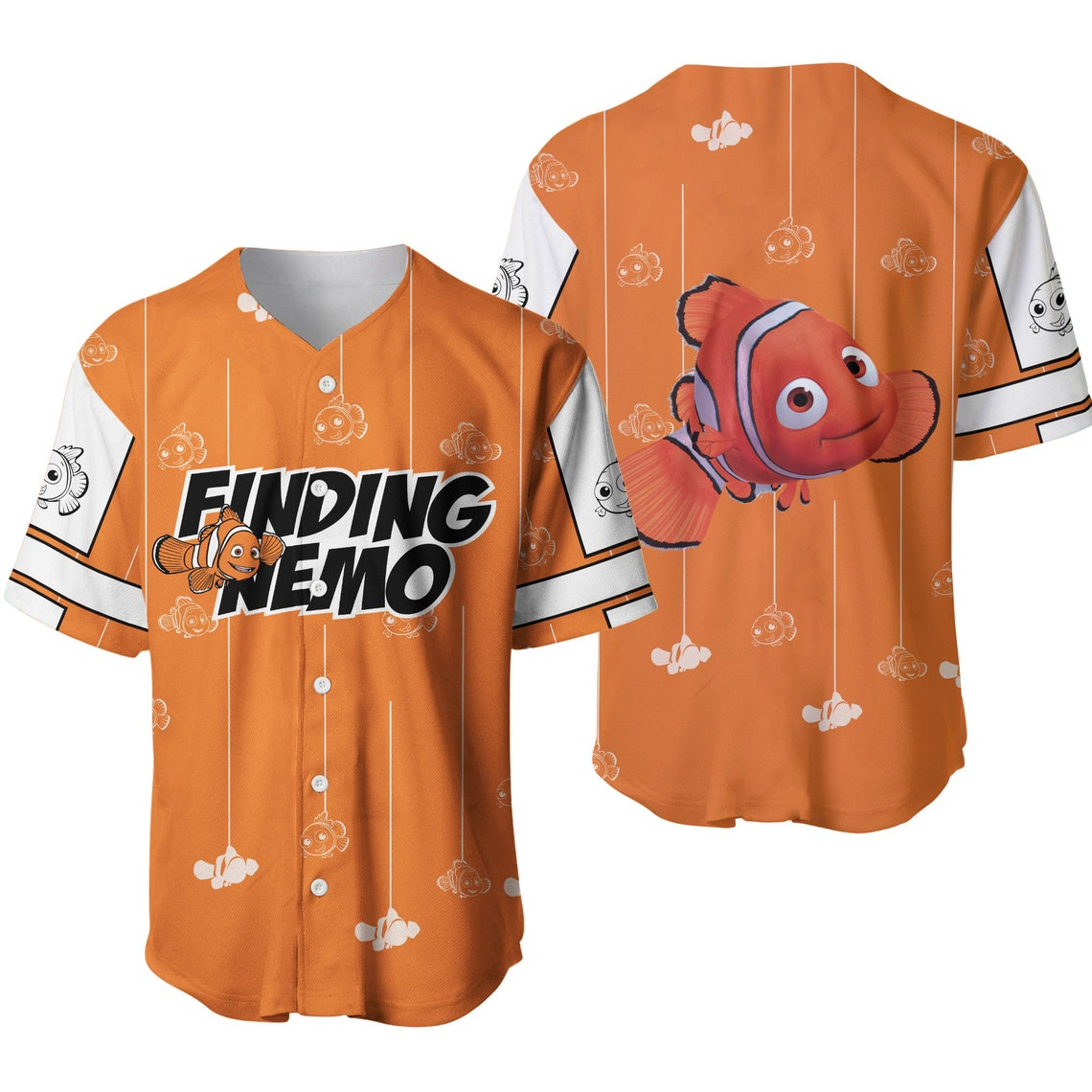 Finding Nemo Orange Black White Stripes Patterns Disney Unisex Cartoon Casual Outfits Custom Baseball Jersey Personalized Shirt Men Women