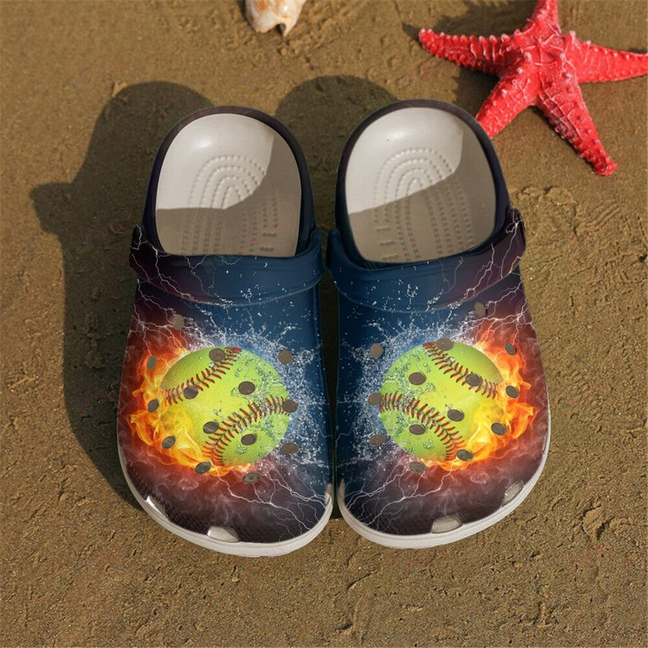 Fire And Water Softball Crocs Classic Clogs Shoes