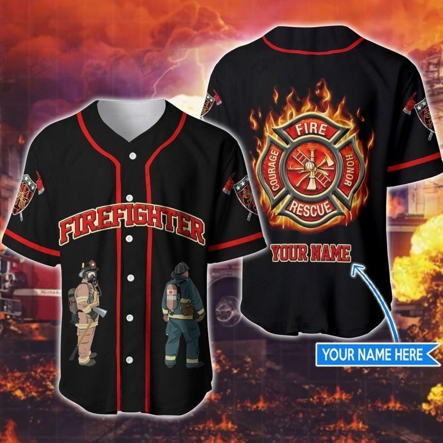 Firefighter Fire Custom Name Baseball Jersey