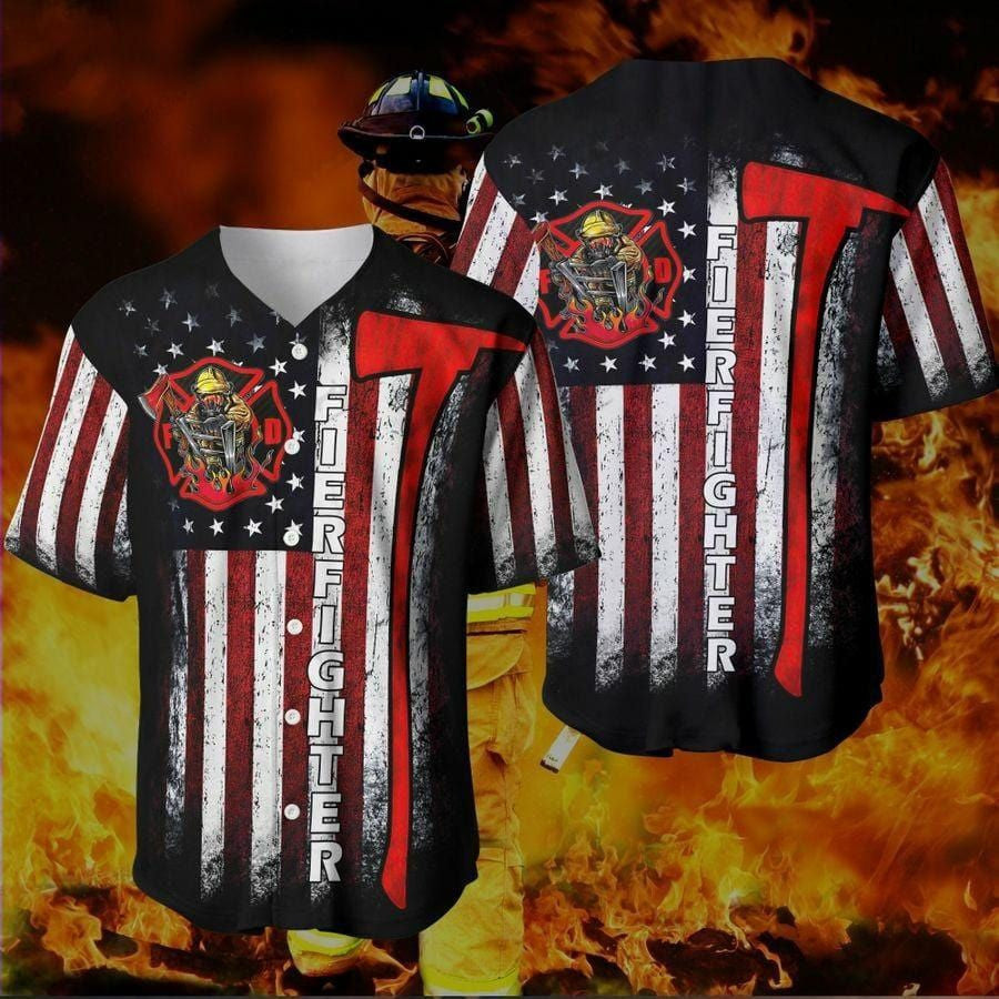 Firefighter Flag Baseball Jersey, Unisex Jersey Shirt for Men Women