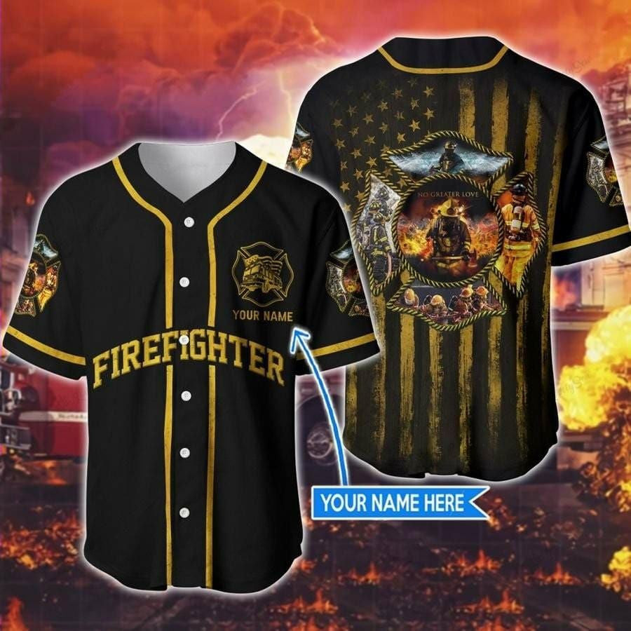 Firefighter Flag Yellow Personalized Baseball Jersey