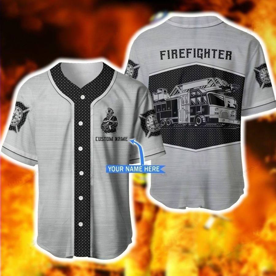 Firefighter Metal Custom Name Baseball Jersey