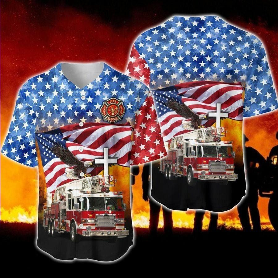 Firefighter Truck Flag Eagle Baseball Jersey, Unisex Jersey Shirt for Men Women