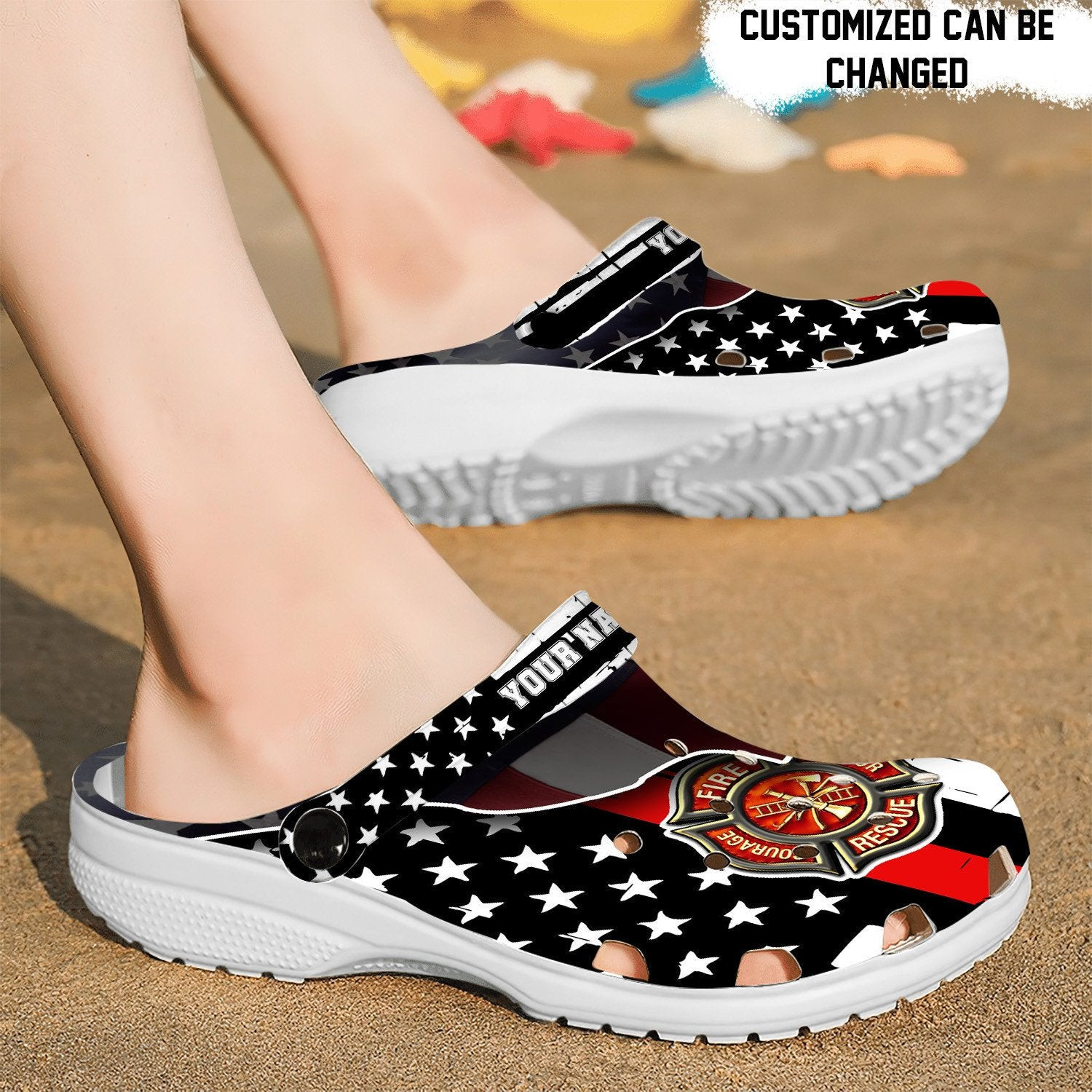 Firefighter Usa Flag Black Crocs Shoes - Firefighter Shoes Croc Clogs Customize Name Birthday Gift