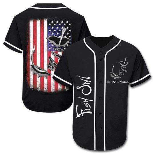 Fish On And American Flag 3d Personalized 3d Baseball Jersey h