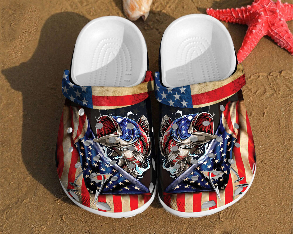Fishing America Flag Independence Us Day For Men And Women Gift For Fan Classic Water Rubber Crocs Clog Shoes Comfy Footwear
