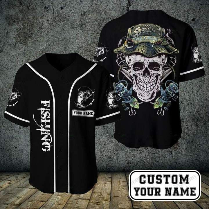 Fishing Skull Custom Name Gift For Lover Baseball Jersey