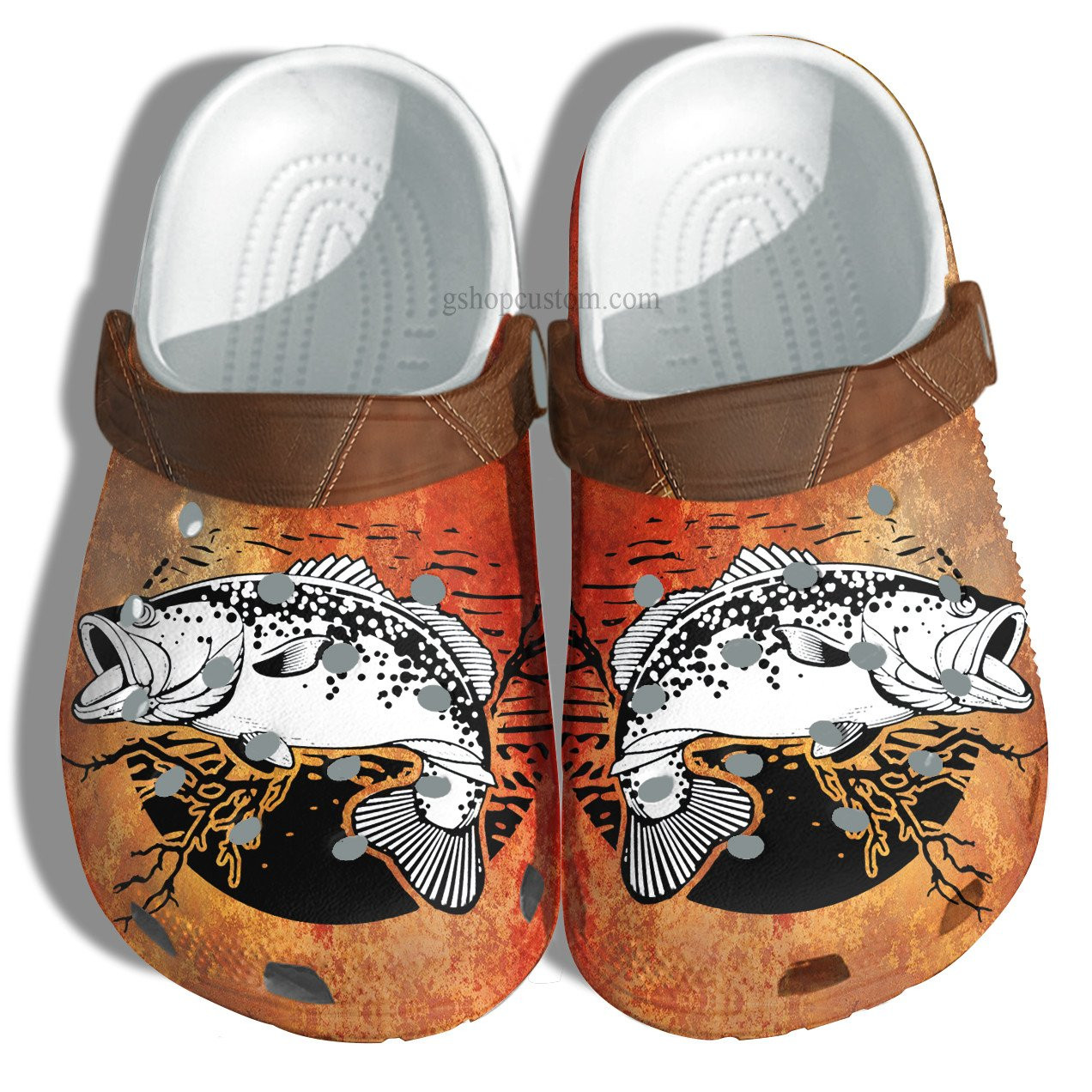 Fishing Vintage Crocs Shoes Gift Husband Grandpa - Fishing Orange Leather Shoes Croc Clogs