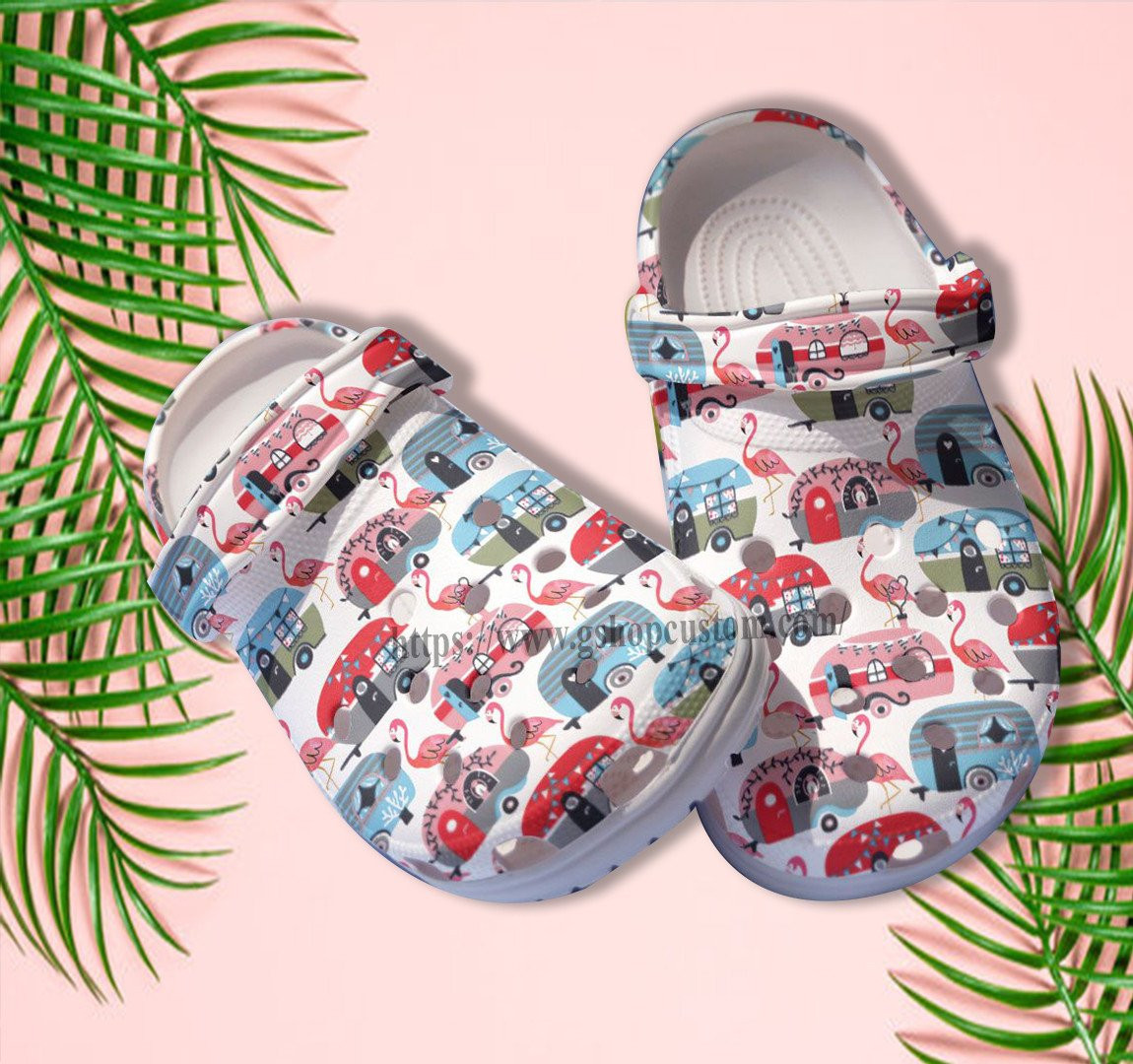 Flamingo Camping Bus Croc Shoes Gift Scout - Camping Flamingo Shoes Croc Clogs Gift Step Daughter