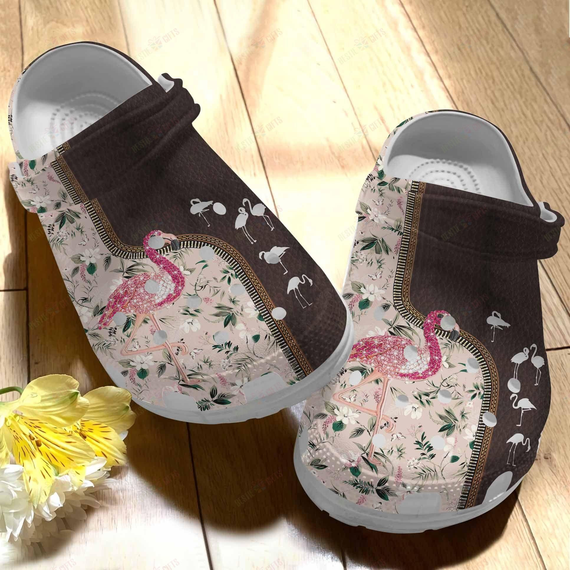 Flamingo Crocs Classic Clog Whitesole Sparkle Flamingo Shoes