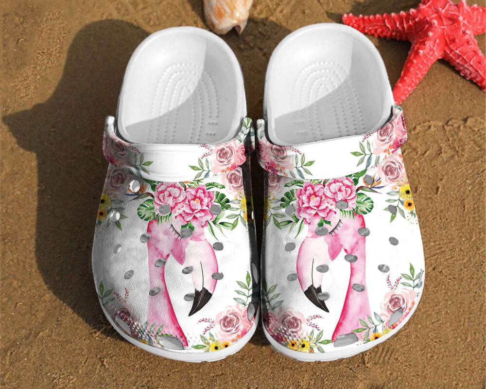 Flamingo Flower Watercolor Floral For Men And Women Gift For Fan Classic Water Rubber Crocs Clog Shoes Comfy Footwear