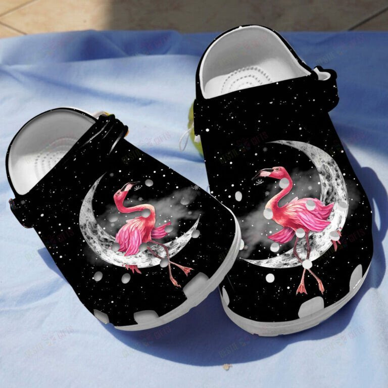 Flamingo On The Moon Shoes Crocs Clogs Gifts For Women Girls