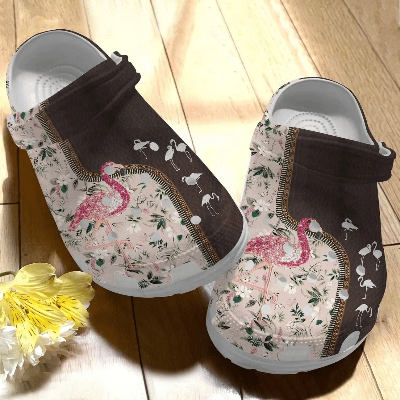 Flamingo Personalize Clog Custom Crocs Fashionstyle Comfortable For Women Men Kid Print 3D Whitesole Sparkle Flamingo