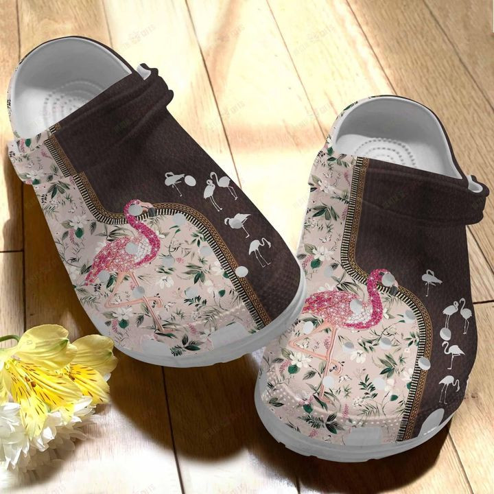 Flamingo White Sole Sparkle Flamingo Crocs Classic Clogs Shoes
