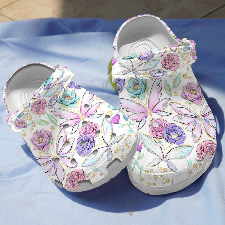 Floral Butterfly Crocs Classic Clogs Shoes