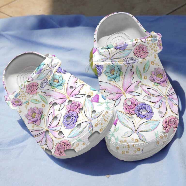 Floral Butterfly Drawing Clogs Crocs Shoes Gifts For Women Girls - Cute Floral Butterfly Shoes